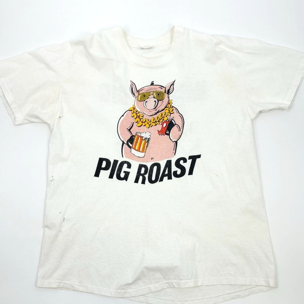 Vintage 80s Fraternity T Shirt Hawaii Pig Roast Luau Stedman XL USA Thrashed